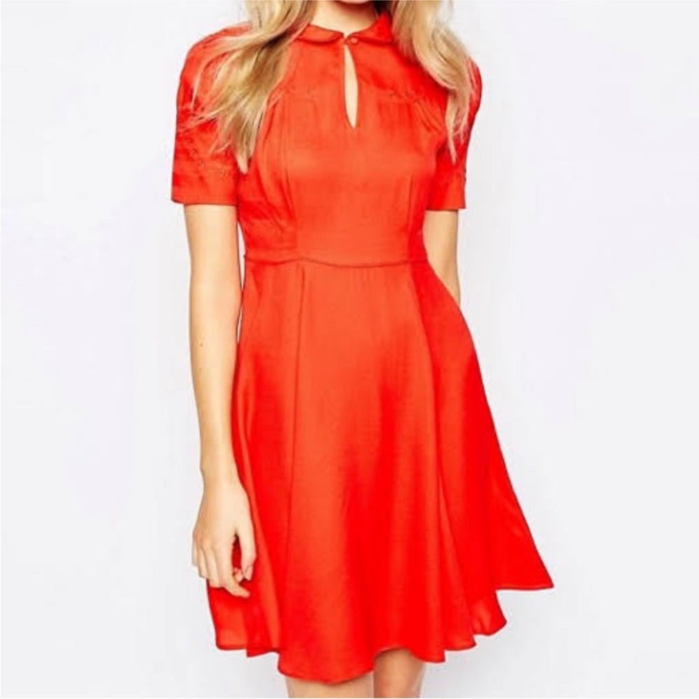 Jack Wills Red Peter Pan Collar Short Sleeve Embroidered Tomato Girl Dress 6